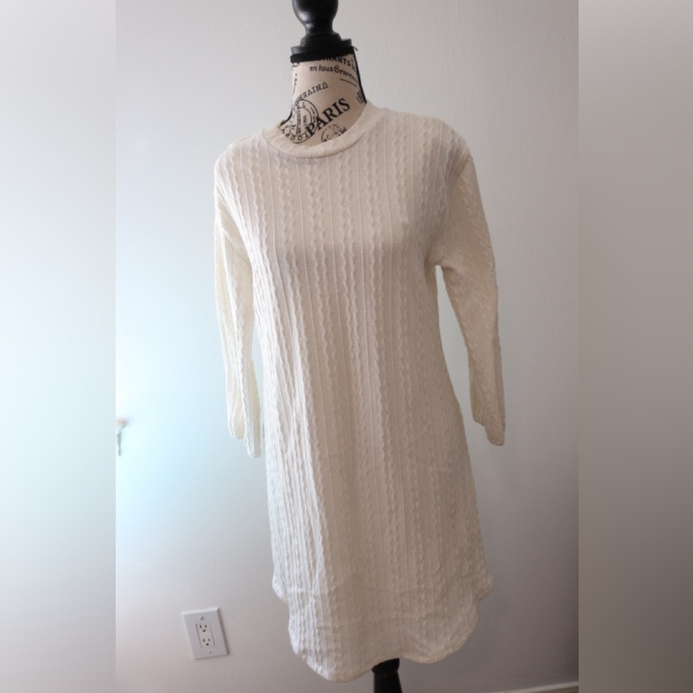 Cream Ribbed Mock Neck Long Sleeve Sweater Dress Junior XL